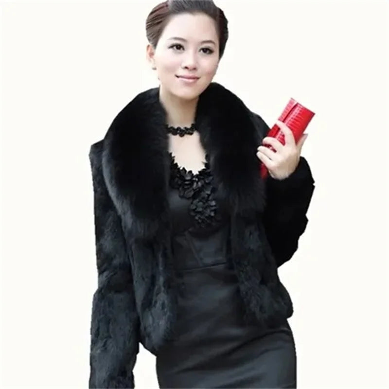 Women 2023 Autumn Winter New Fur Korean Slim Short Coat Female Imitation Fur Fox Fur Collar Imitation Rex Rabbit Fur Jacket Ins