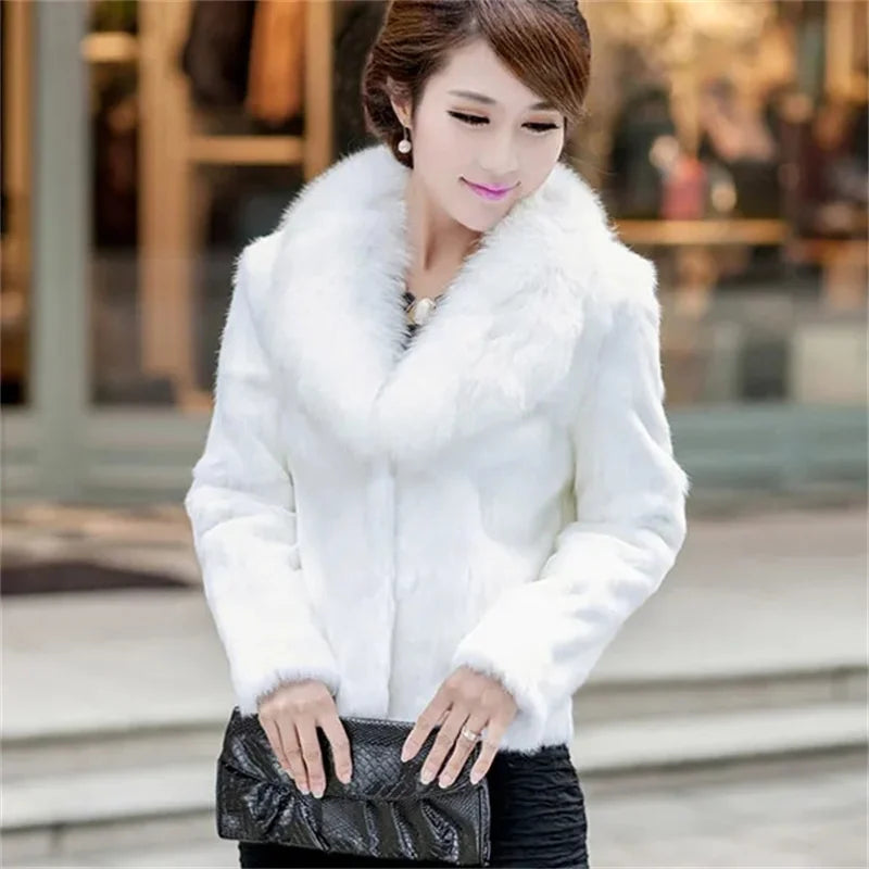 Women 2023 Autumn Winter New Fur Korean Slim Short Coat Female Imitation Fur Fox Fur Collar Imitation Rex Rabbit Fur Jacket Ins