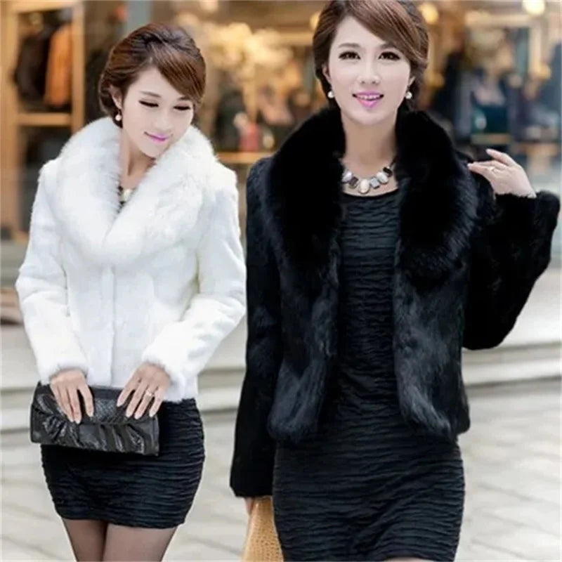 Women 2023 Autumn Winter New Fur Korean Slim Short Coat Female Imitation Fur Fox Fur Collar Imitation Rex Rabbit Fur Jacket Ins