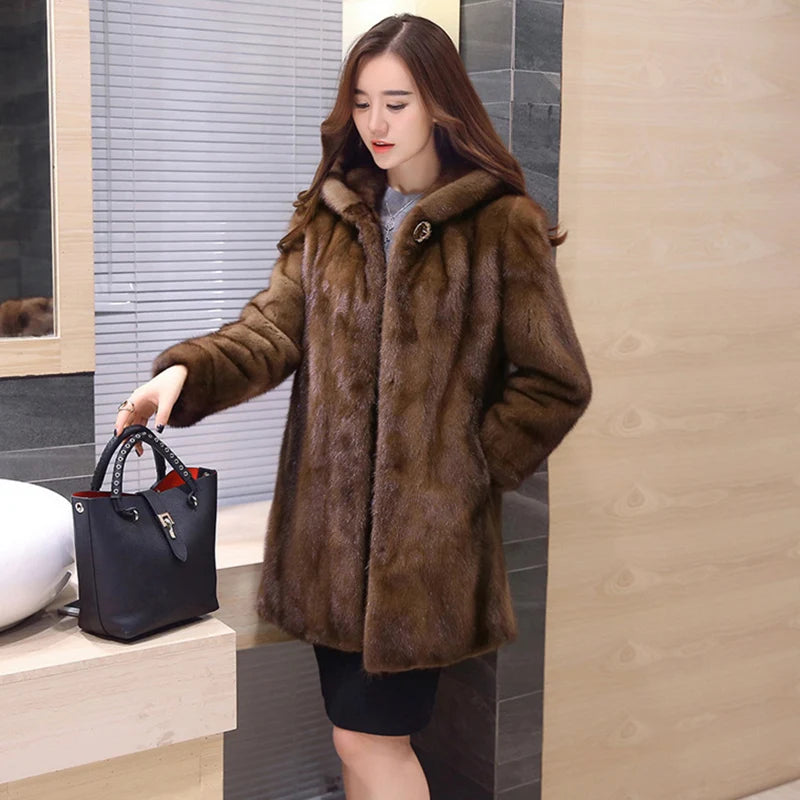 Autumn and winter new special special lady fur coat imitation mink hair long jacket in Europe and the United States large cap