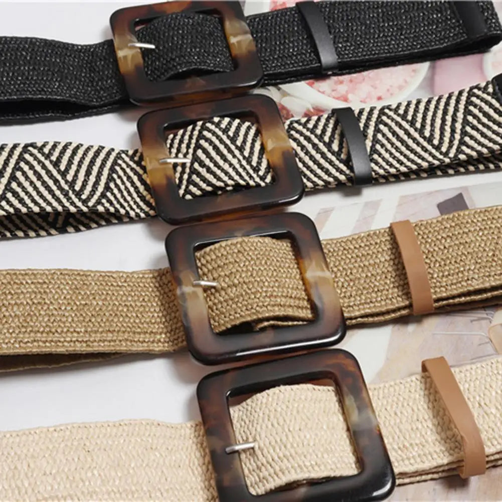 31.50-39.37in Women Knitted Belt Woven Stretch Elastic Straw Belt Dress Waist Band Expandable Stretch Belts Webbing Strap