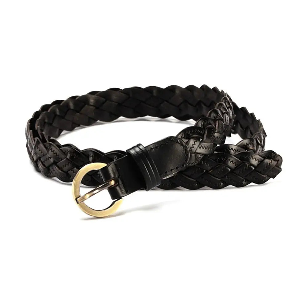 Vintage Female Casual Cowhide Braided Belt Pin Buckle Waistband Weave Waist Band Ladies Dress Leather Belt for Women Strap