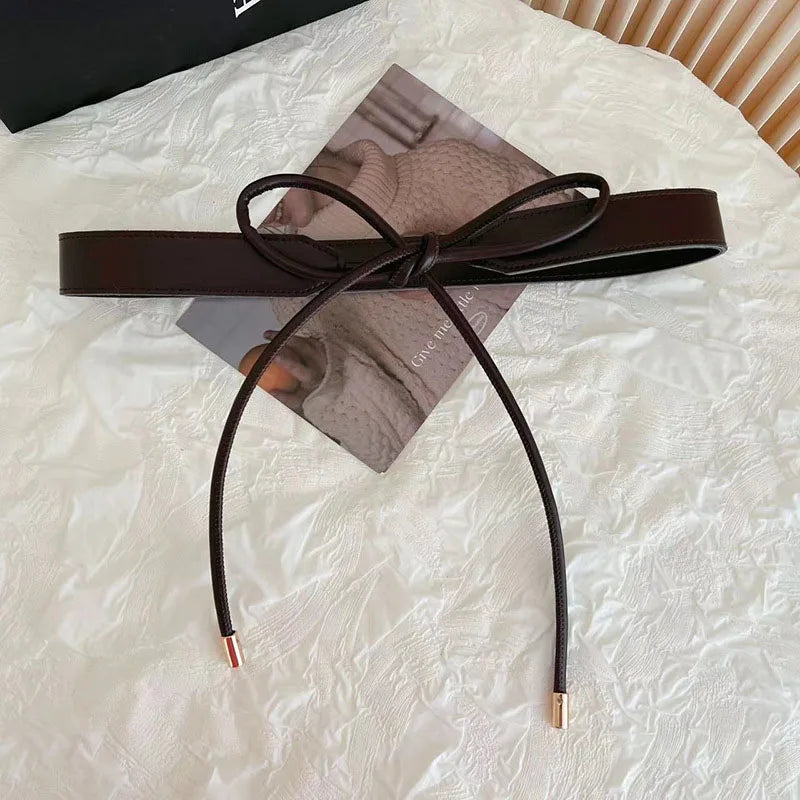 Knotted Belt for Women Korean Bow PU Leather Lace-up Waist Belts Female Sweater Dress Coat Adjustable Decoration Waistband