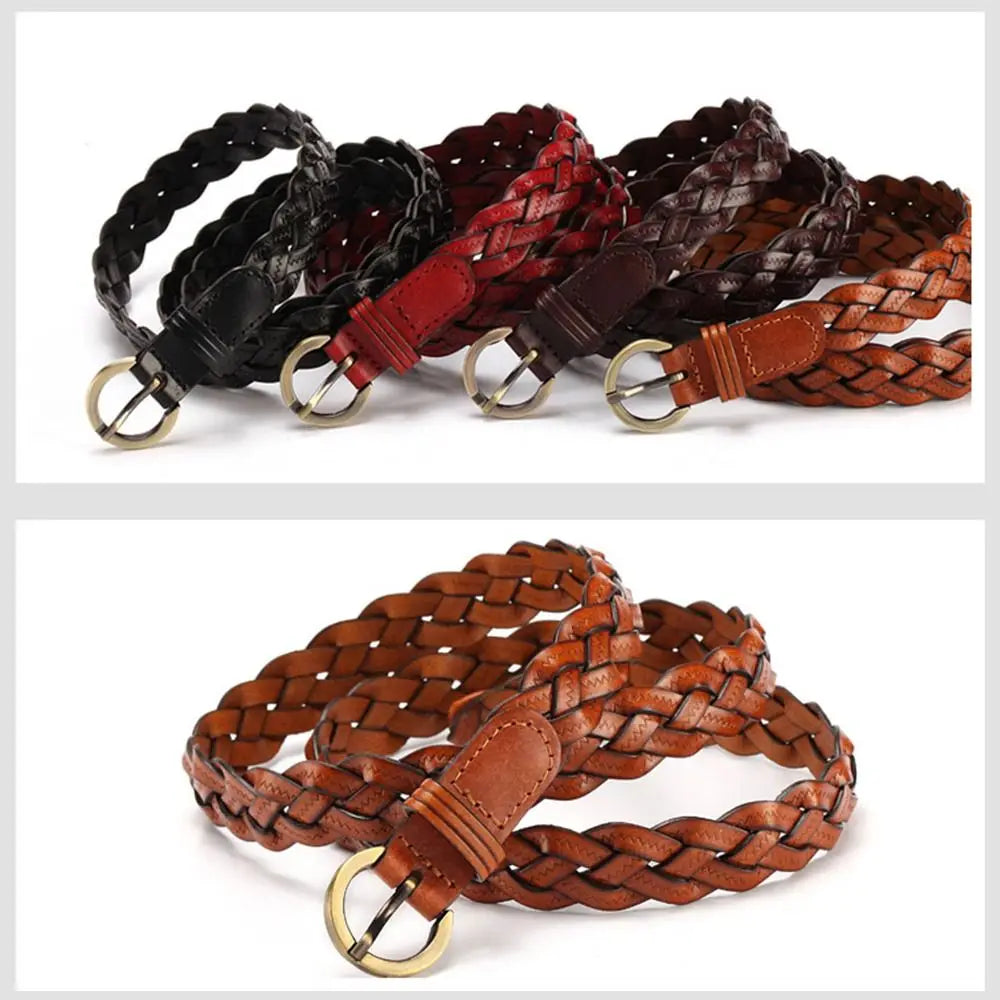 Vintage Female Casual Cowhide Braided Belt Pin Buckle Waistband Weave Waist Band Ladies Dress Leather Belt for Women Strap