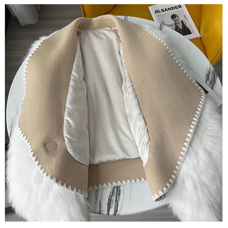 Autumn Winter 2024 New Style Resemble Furs Fur Coat Female Short Paragraph Double-Sided Tweed Mao Mao Collar Fashion Cardigan