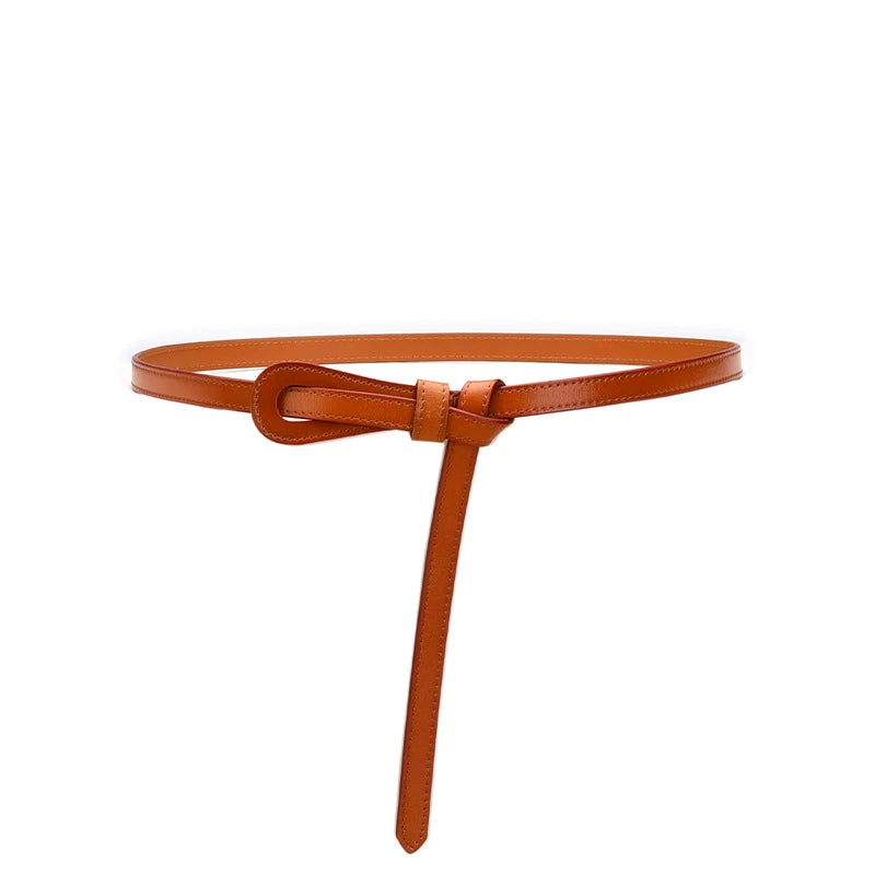 Women's Cowhide Leather Thin Waistband Non-perforated Design Decorative Belt Dress Versatile Two-layer Leather Women's Belt