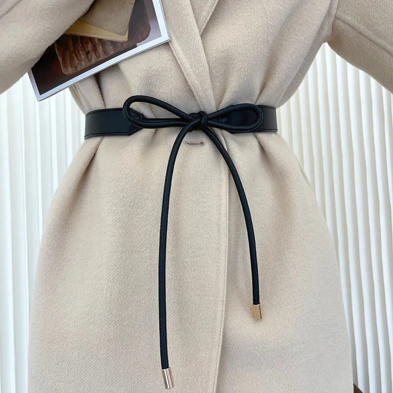 Knotted Belt for Women Korean Bow PU Leather Lace-up Waist Belts Female Sweater Dress Coat Adjustable Decoration Waistband