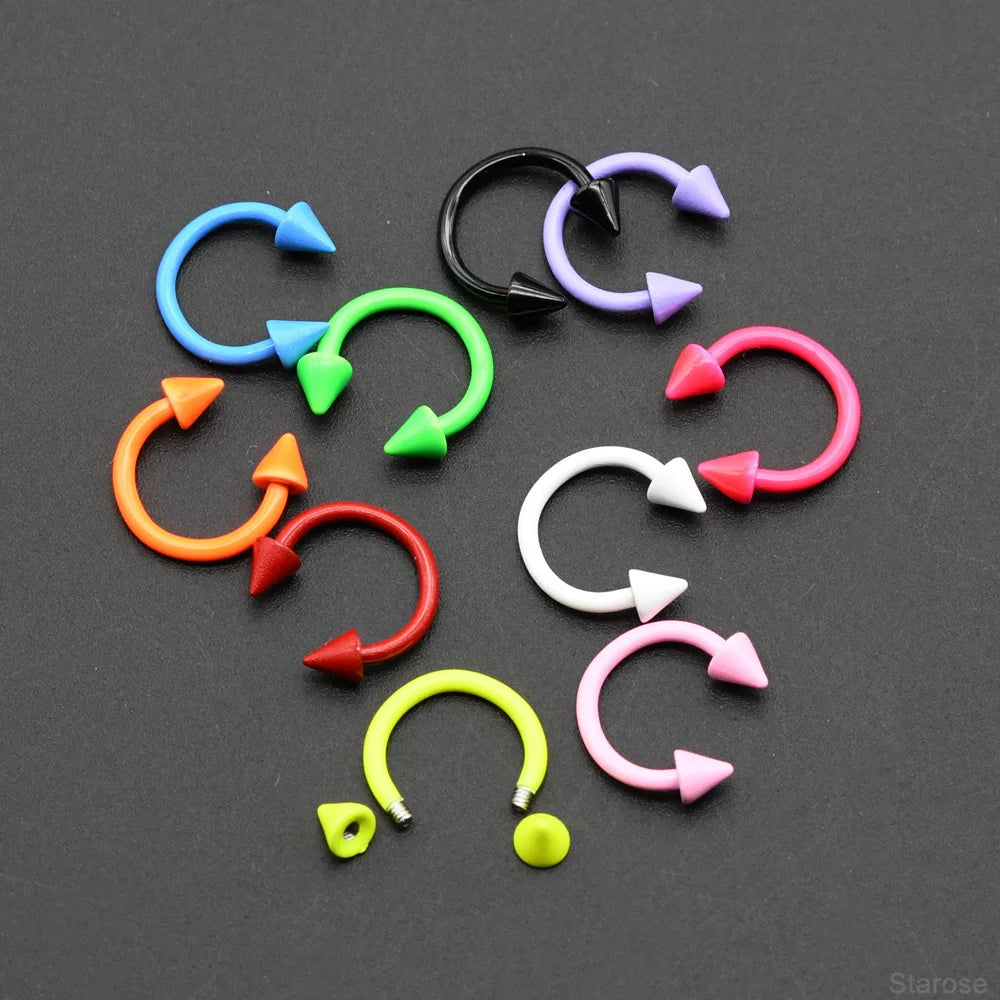 10 Pcs-Set 1.2x8mm Painting Spike Ball Nose Piercing Septum Rings Stainless Steel Horseshoe Ring for Labret Helix BCR Jewelry