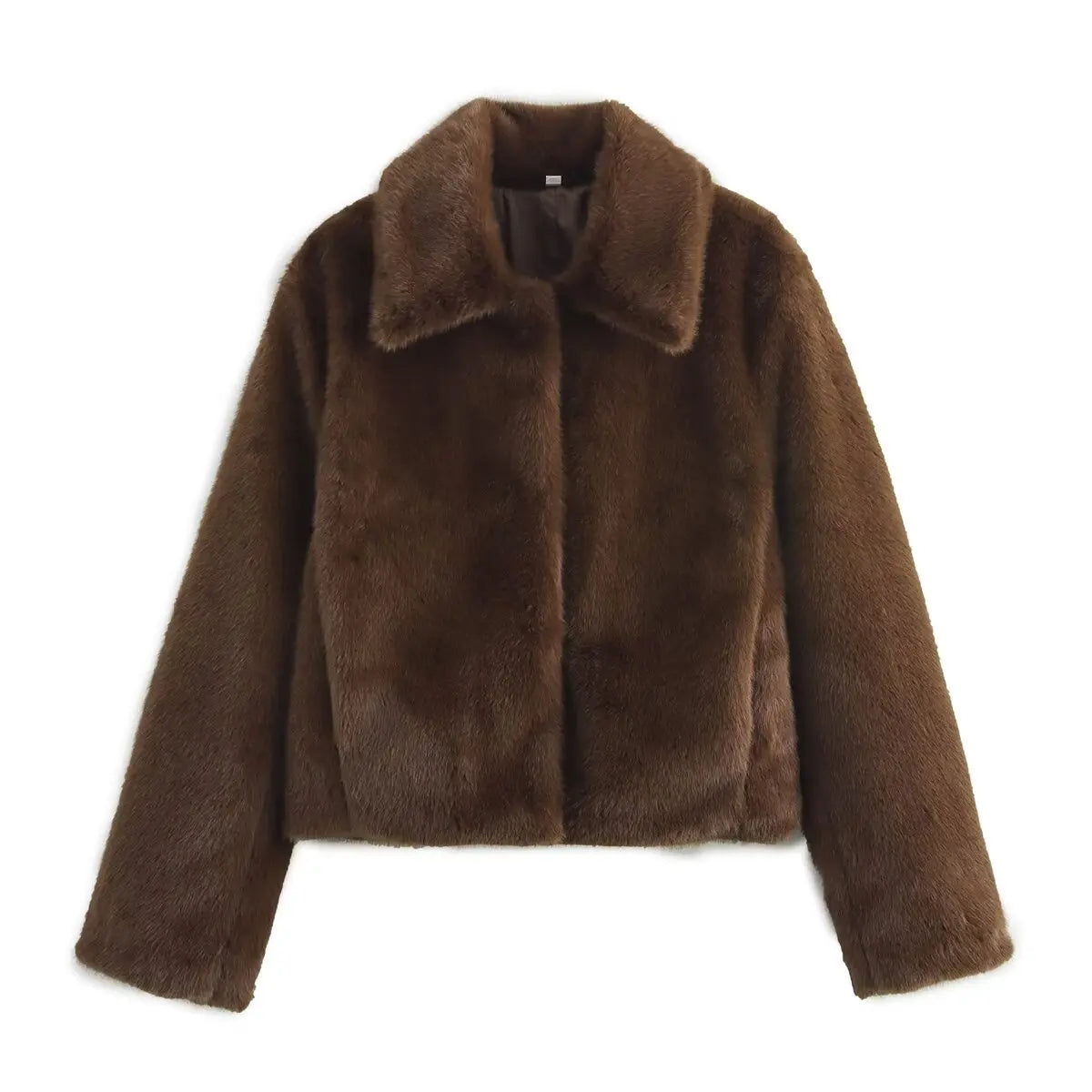 European and American style new fashion simple lapel zipper temperament versatile faux fur coat