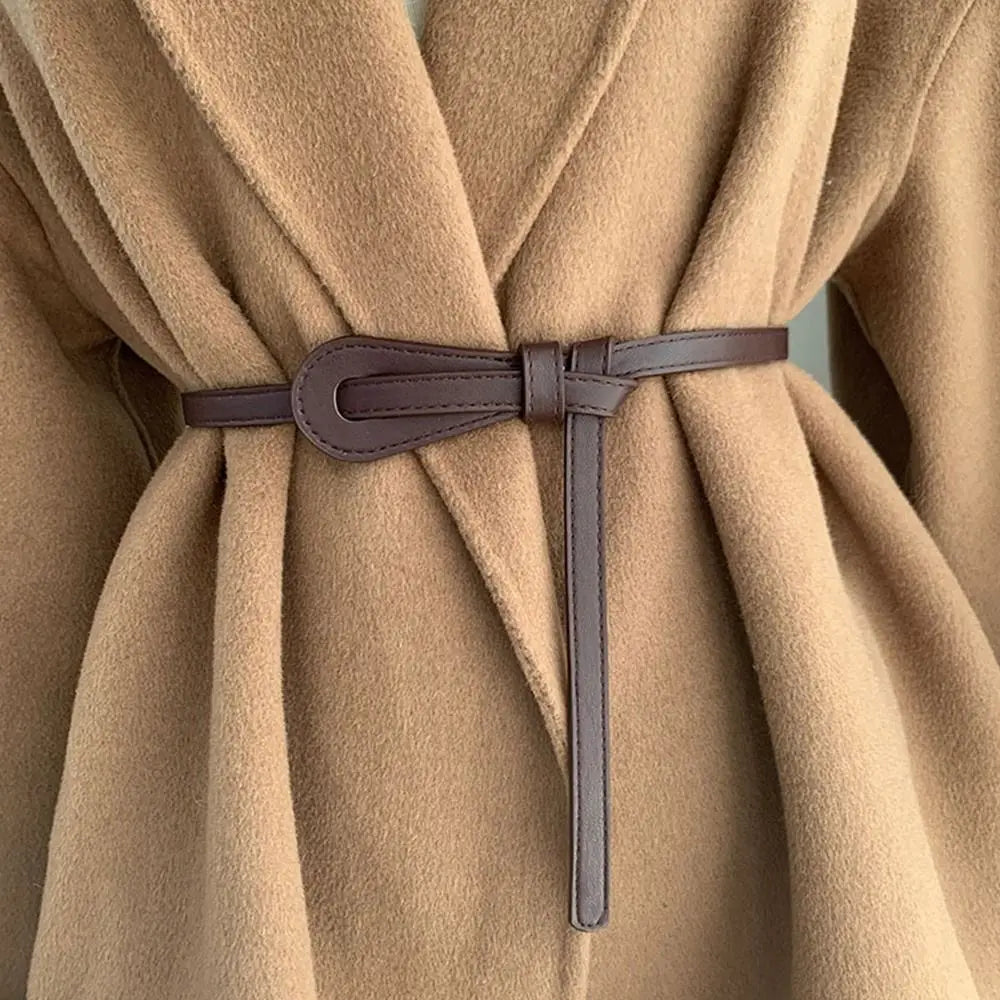 Thin Knot Belts For Women Soft Pu Leather Belt Straps Wild Long Dress Coat Accessories Lady Waistband