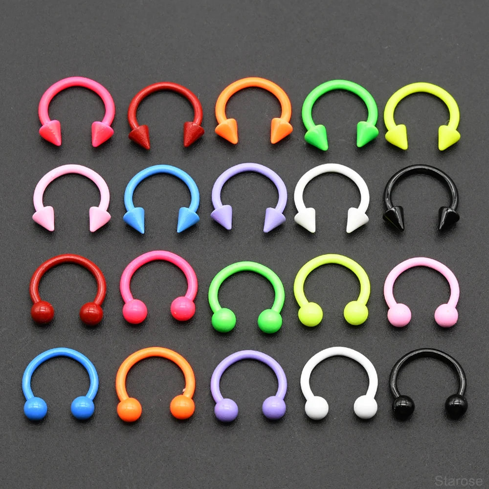 10 Pcs-Set 1.2x8mm Painting Spike Ball Nose Piercing Septum Rings Stainless Steel Horseshoe Ring for Labret Helix BCR Jewelry