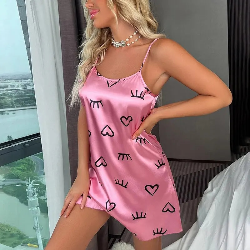 Women's Sexy Lingerie Babydoll Nightdress Sleepwear Underwear Dress Pajamas Print Sleeveless Nightwear Nighties Pijama Chemise