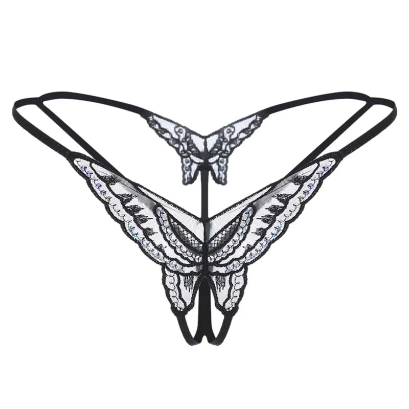 Sexy Lingerie Womens Panties Lace Sequins Embroidery Open Crotch Briefs Thong Transparent T Pants Underwear Ladies Pantys