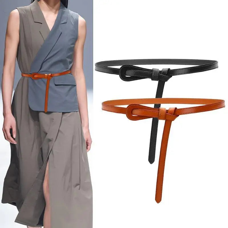 Women's Cowhide Leather Thin Waistband Non-perforated Design Decorative Belt Dress Versatile Two-layer Leather Women's Belt