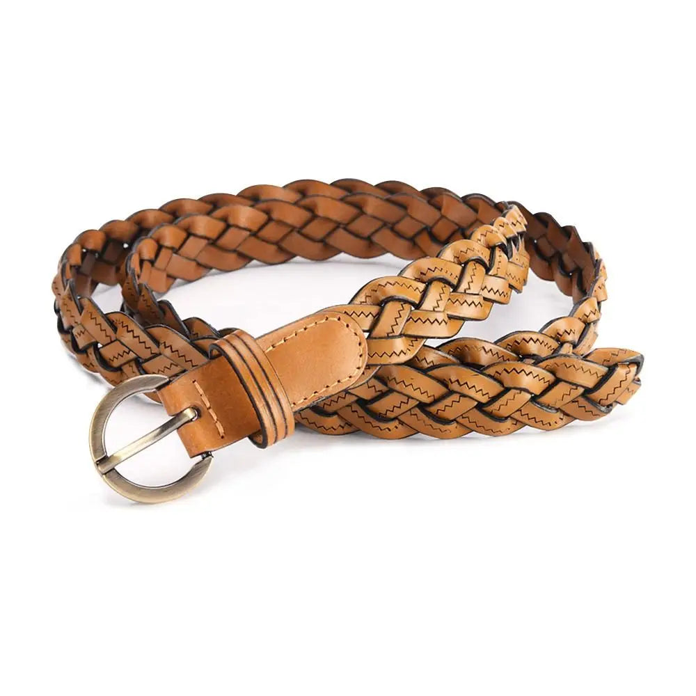 Vintage Female Casual Cowhide Braided Belt Pin Buckle Waistband Weave Waist Band Ladies Dress Leather Belt for Women Strap