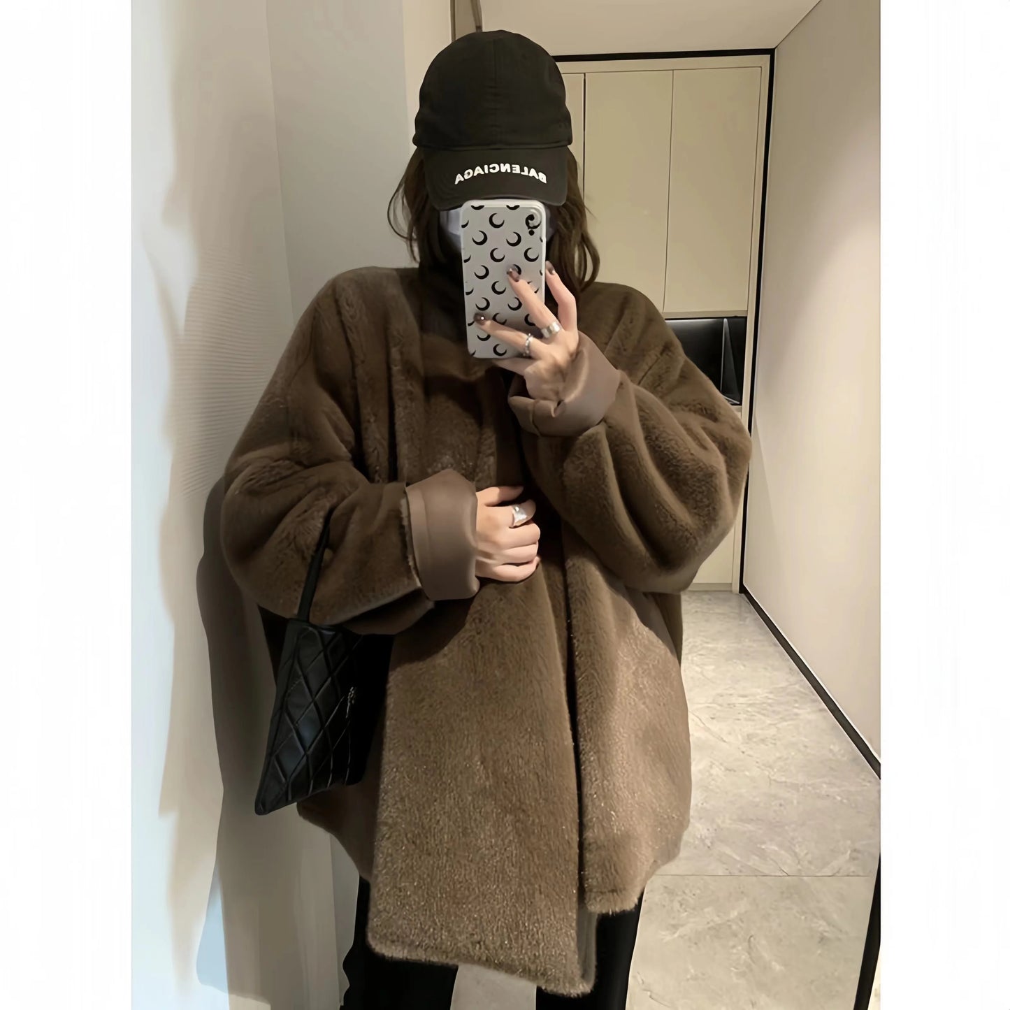 Faux Mink Fur Coat for Women, Covered Button Jackets, V-Neck Overcoat,Female Clothes, Korean, Autumn,Winter,New