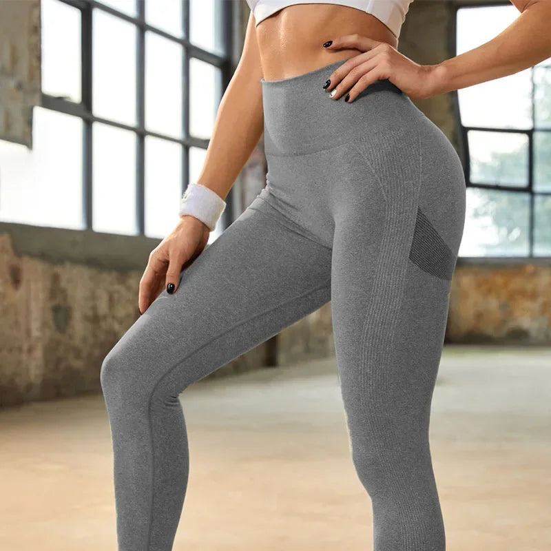 High Elastic Fitness Leggings Women Seamless Leggings High Waist Butt Lift Gym Trainning Running Yoga Slim Fashion Solid Tights