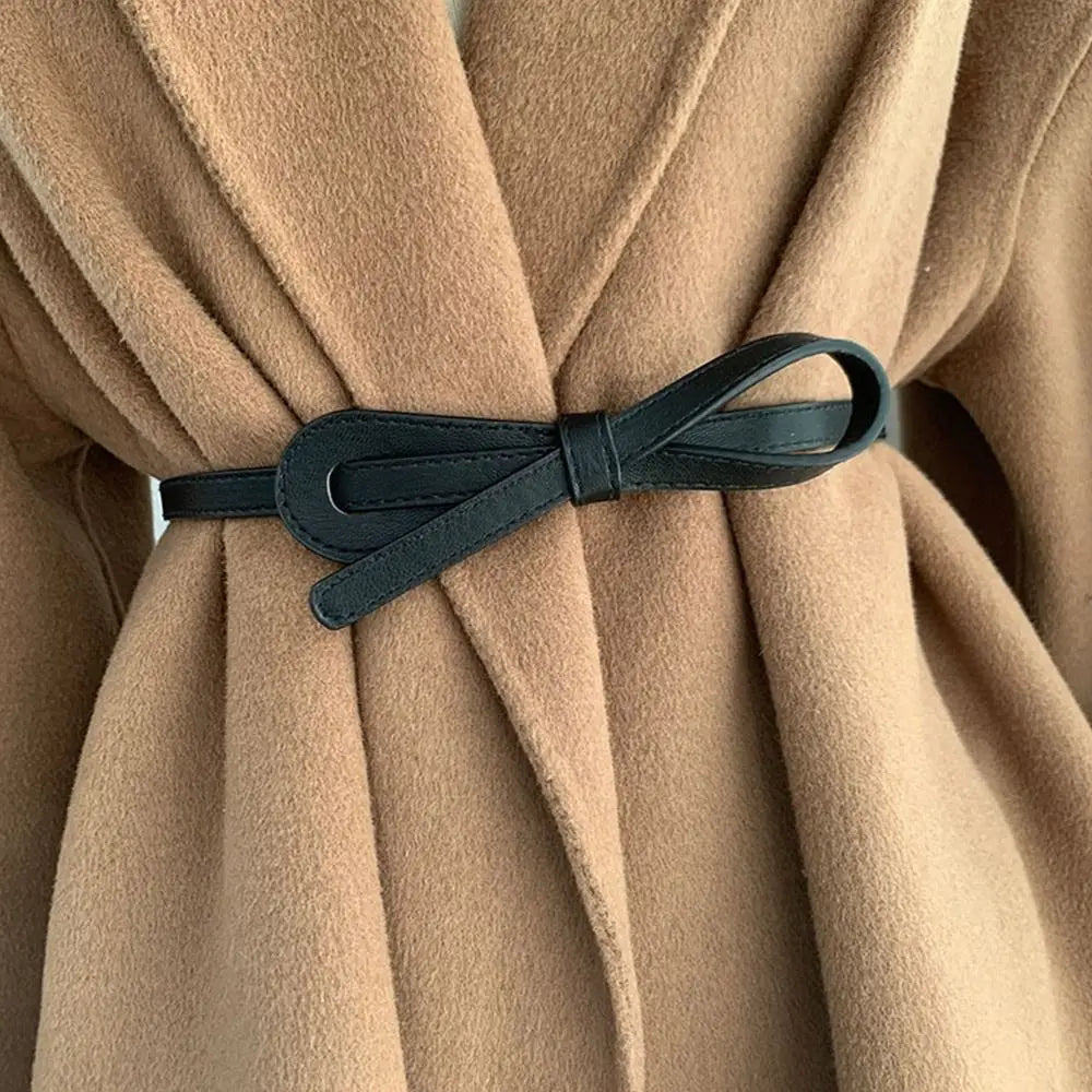 Thin Knot Belts For Women Soft Pu Leather Belt Straps Wild Long Dress Coat Accessories Lady Waistband