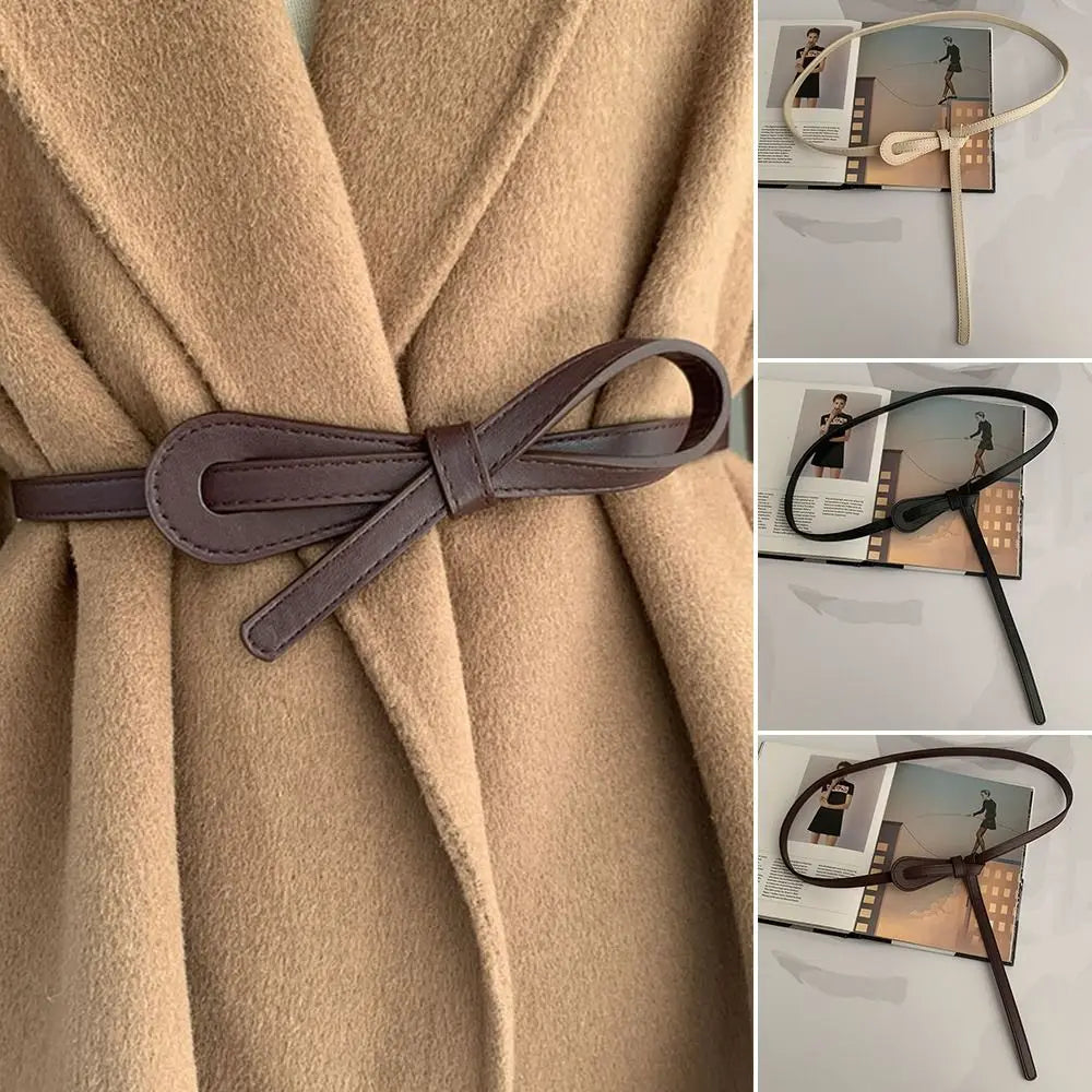 Thin Knot Belts For Women Soft Pu Leather Belt Straps Wild Long Dress Coat Accessories Lady Waistband