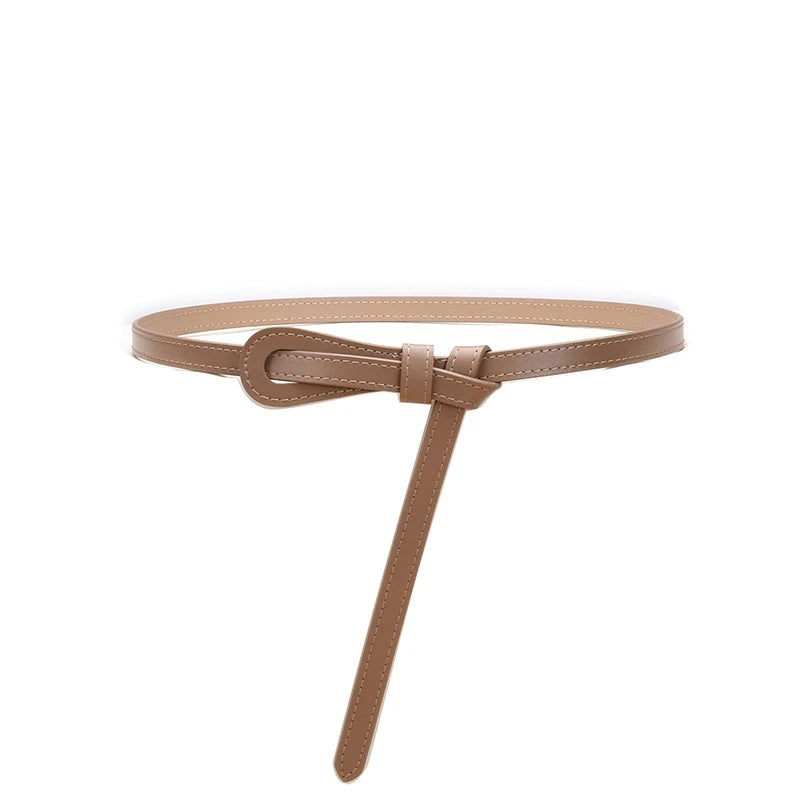 Women's Cowhide Leather Thin Waistband Non-perforated Design Decorative Belt Dress Versatile Two-layer Leather Women's Belt