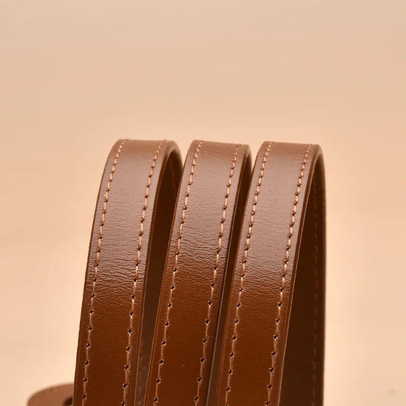 Women's Cowhide Leather Thin Waistband Non-perforated Design Decorative Belt Dress Versatile Two-layer Leather Women's Belt