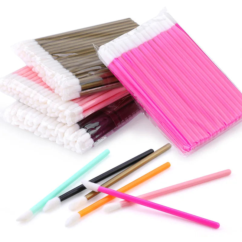 100PCS Disposable Lip Brushes Makeup Brush Eyelashes Extension Applicator Lipstick Wands Set Cosmetic Colourful Make Up Tools