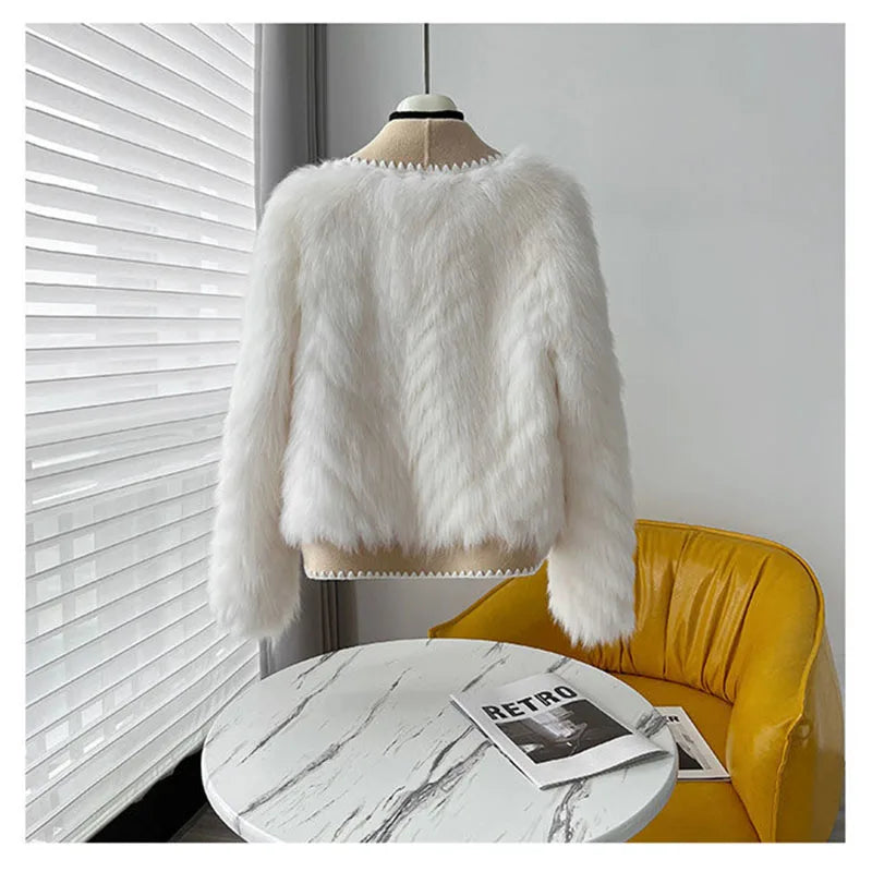 Autumn Winter 2024 New Style Resemble Furs Fur Coat Female Short Paragraph Double-Sided Tweed Mao Mao Collar Fashion Cardigan