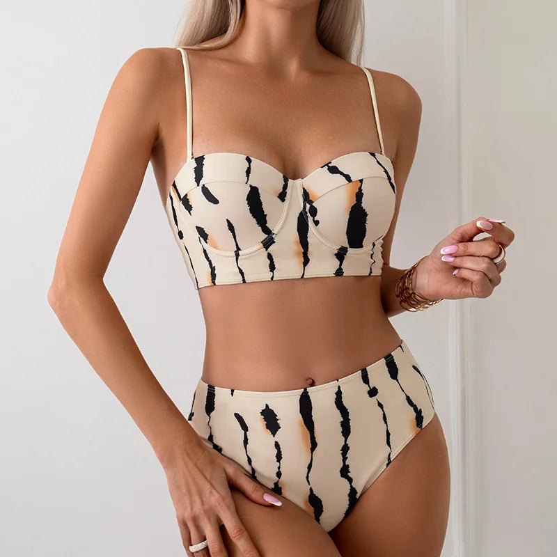 2024 3 Pieces Push Up Bikini Women With Beach Dress High Waist Swimsuit Female Padded Swimwear Bather Bathing Swimming Swim Suit