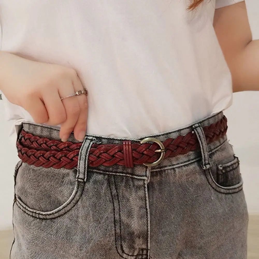 Vintage Female Casual Cowhide Braided Belt Pin Buckle Waistband Weave Waist Band Ladies Dress Leather Belt for Women Strap