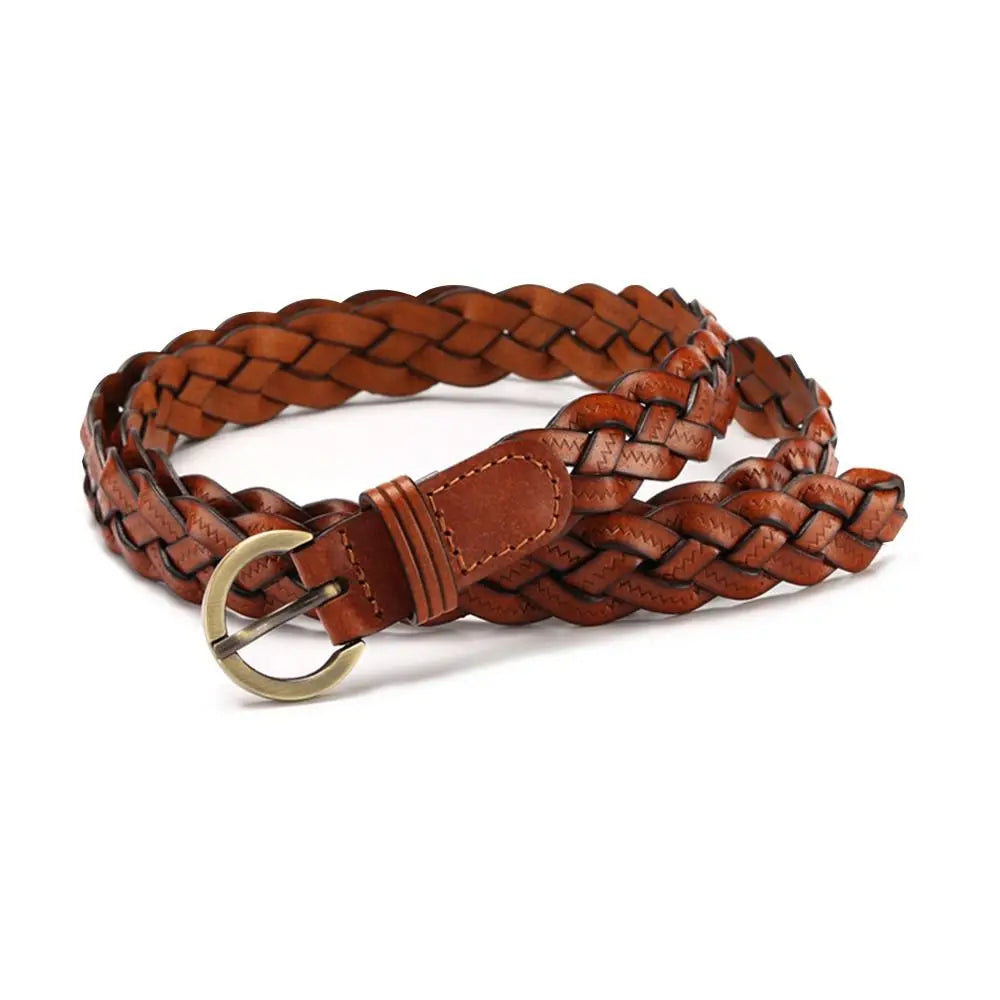 Vintage Female Casual Cowhide Braided Belt Pin Buckle Waistband Weave Waist Band Ladies Dress Leather Belt for Women Strap