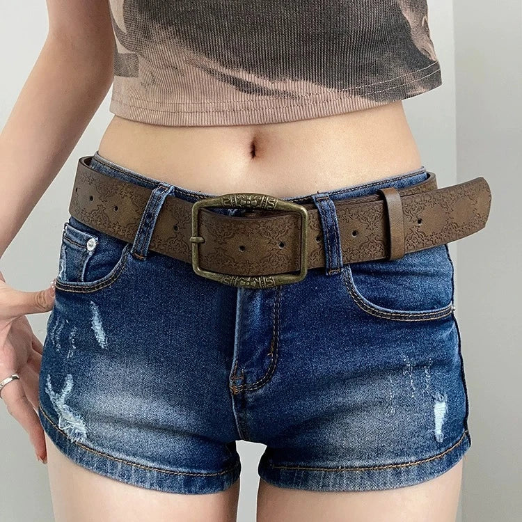 American Retro Belt for Women 2024 New Brown Jeans with Versatile Korean Belt Instagram Fashion