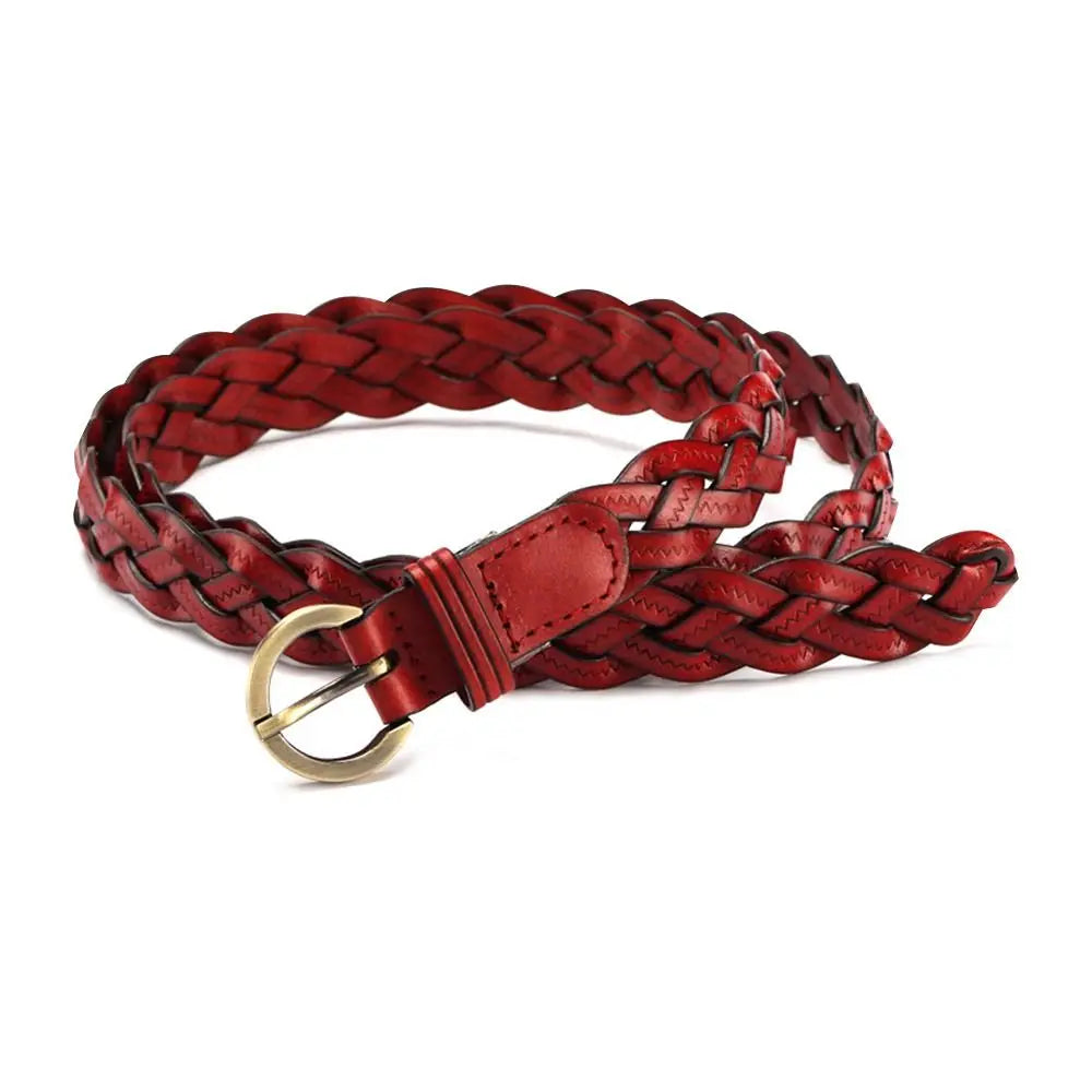 Vintage Female Casual Cowhide Braided Belt Pin Buckle Waistband Weave Waist Band Ladies Dress Leather Belt for Women Strap