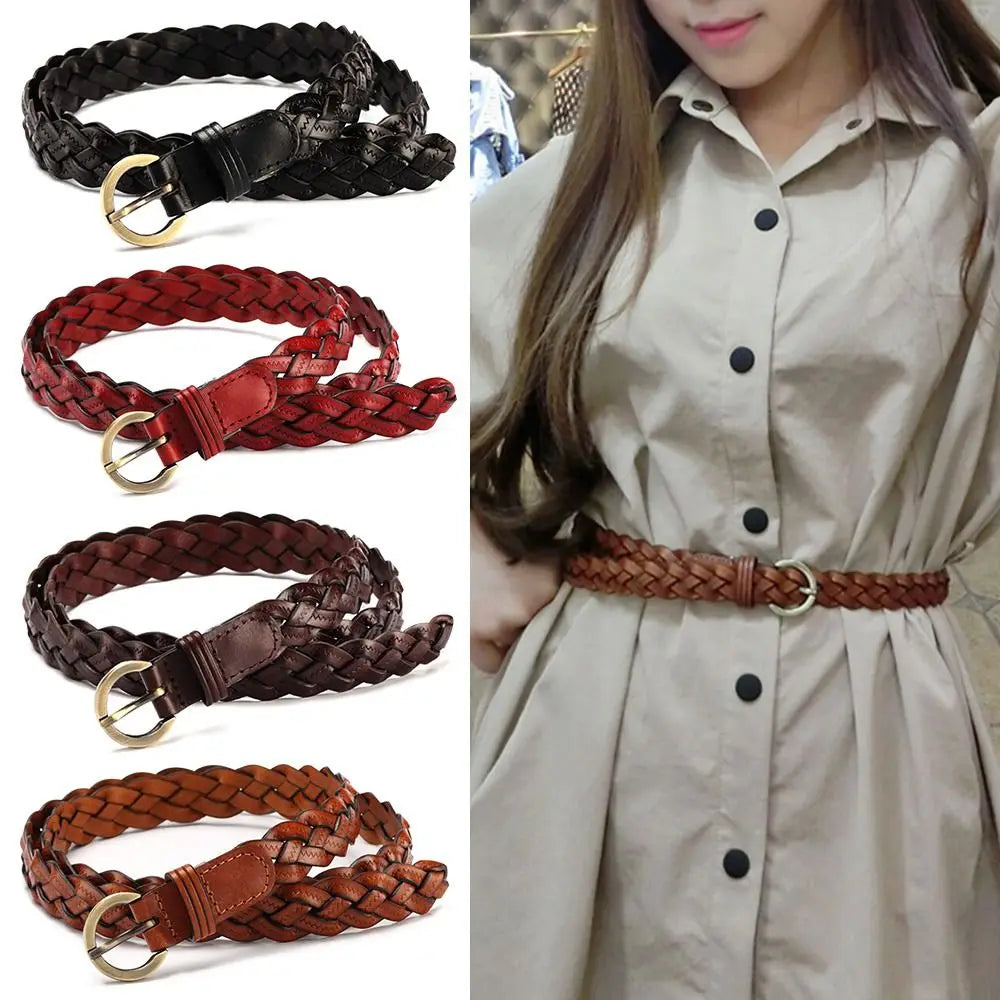 Vintage Female Casual Cowhide Braided Belt Pin Buckle Waistband Weave Waist Band Ladies Dress Leather Belt for Women Strap