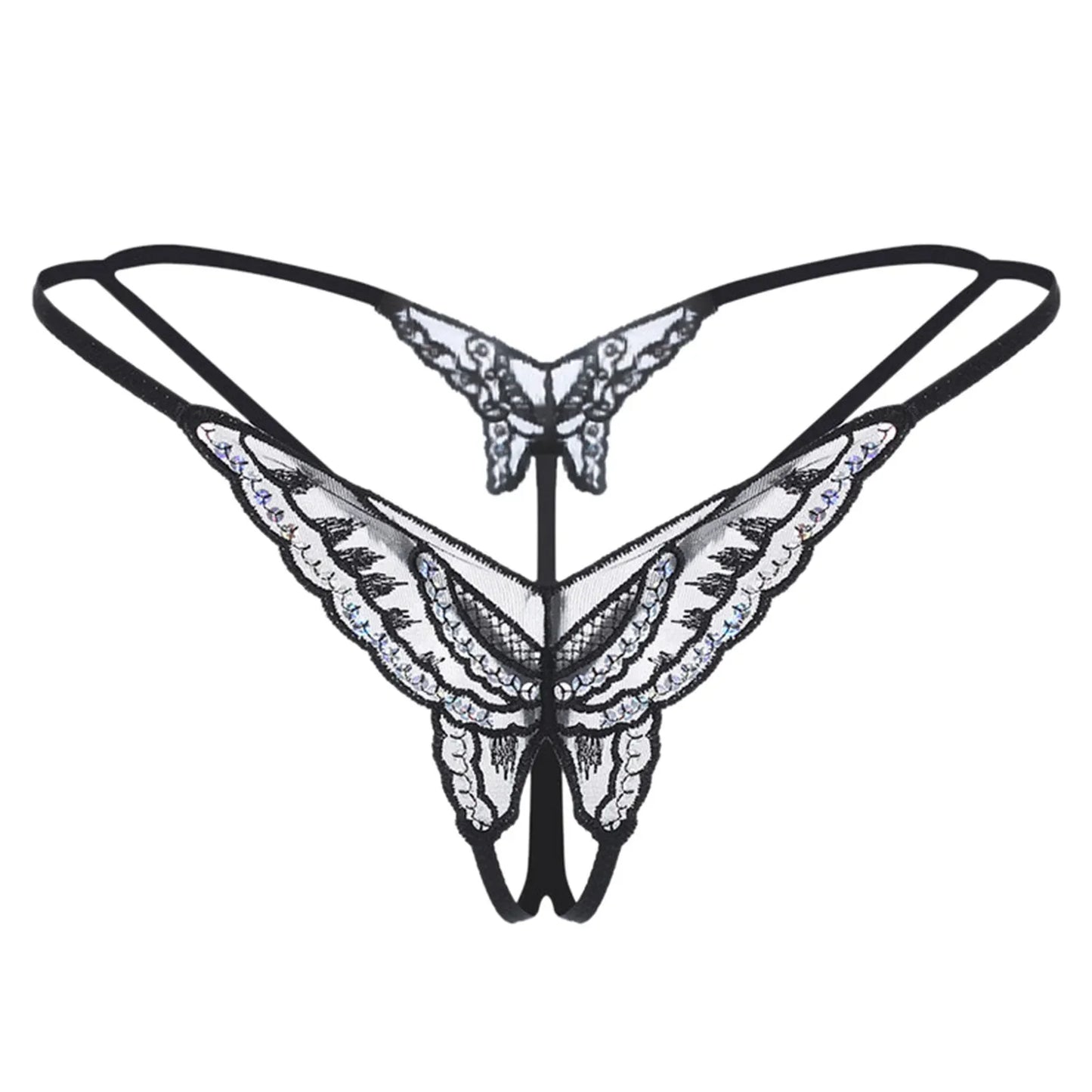 Sexy Lingerie Womens Panties Lace Sequins Embroidery Open Crotch Briefs Thong Transparent T Pants Underwear Ladies Pantys
