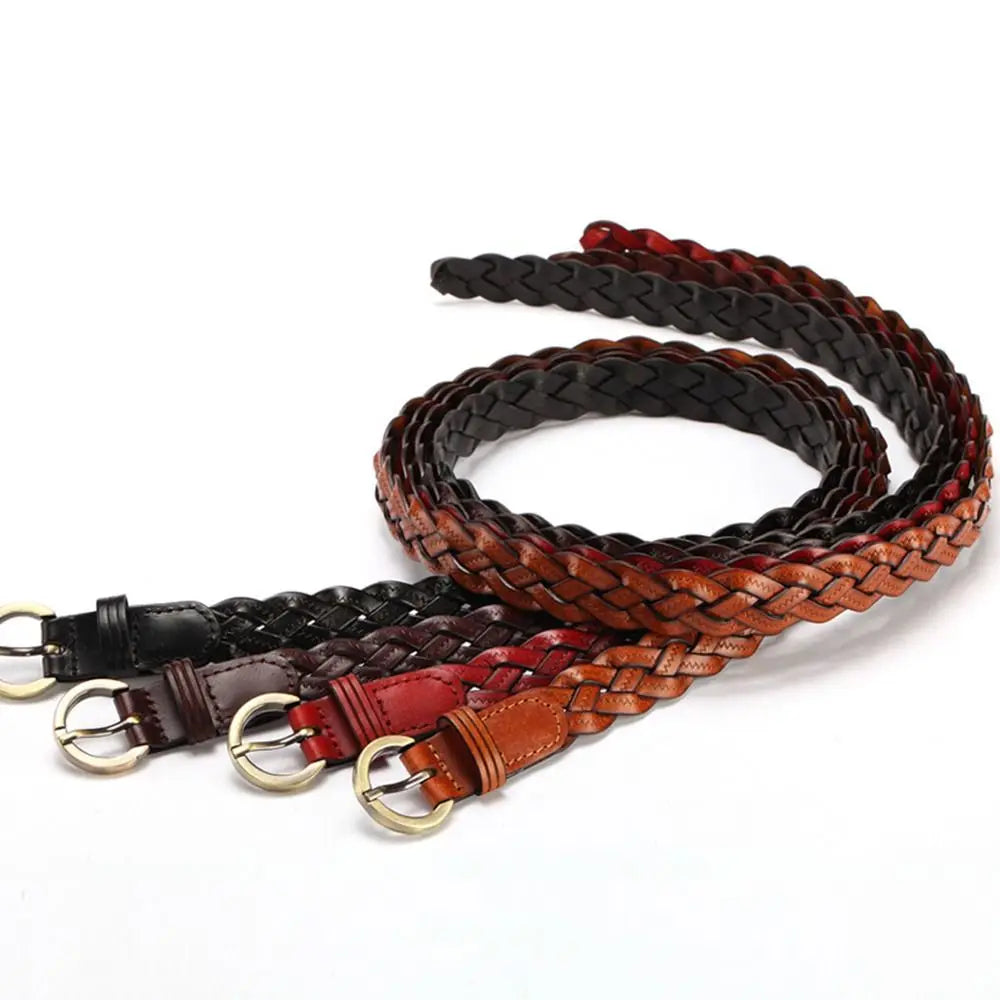 Vintage Female Casual Cowhide Braided Belt Pin Buckle Waistband Weave Waist Band Ladies Dress Leather Belt for Women Strap