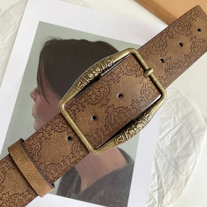 American Retro Belt for Women 2024 New Brown Jeans with Versatile Korean Belt Instagram Fashion
