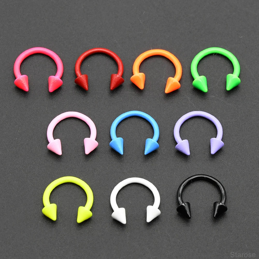 10 Pcs-Set 1.2x8mm Painting Spike Ball Nose Piercing Septum Rings Stainless Steel Horseshoe Ring for Labret Helix BCR Jewelry