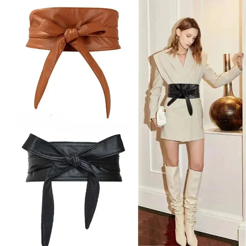 Women's Girdles Fashionable PU Wide Belts Solid Color Beautiful Belts Woman Tight Girdles Apparel Accessories