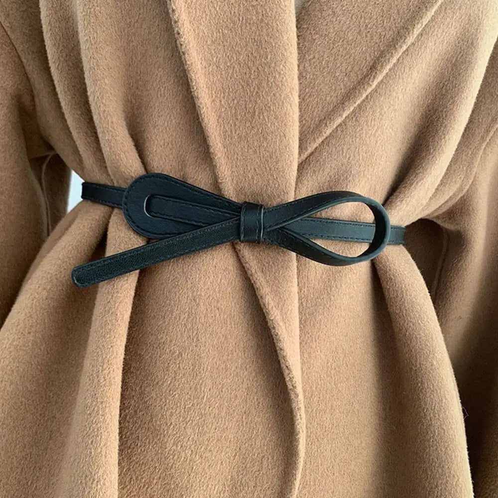 Thin Knot Belts For Women Soft Pu Leather Belt Straps Wild Long Dress Coat Accessories Lady Waistband
