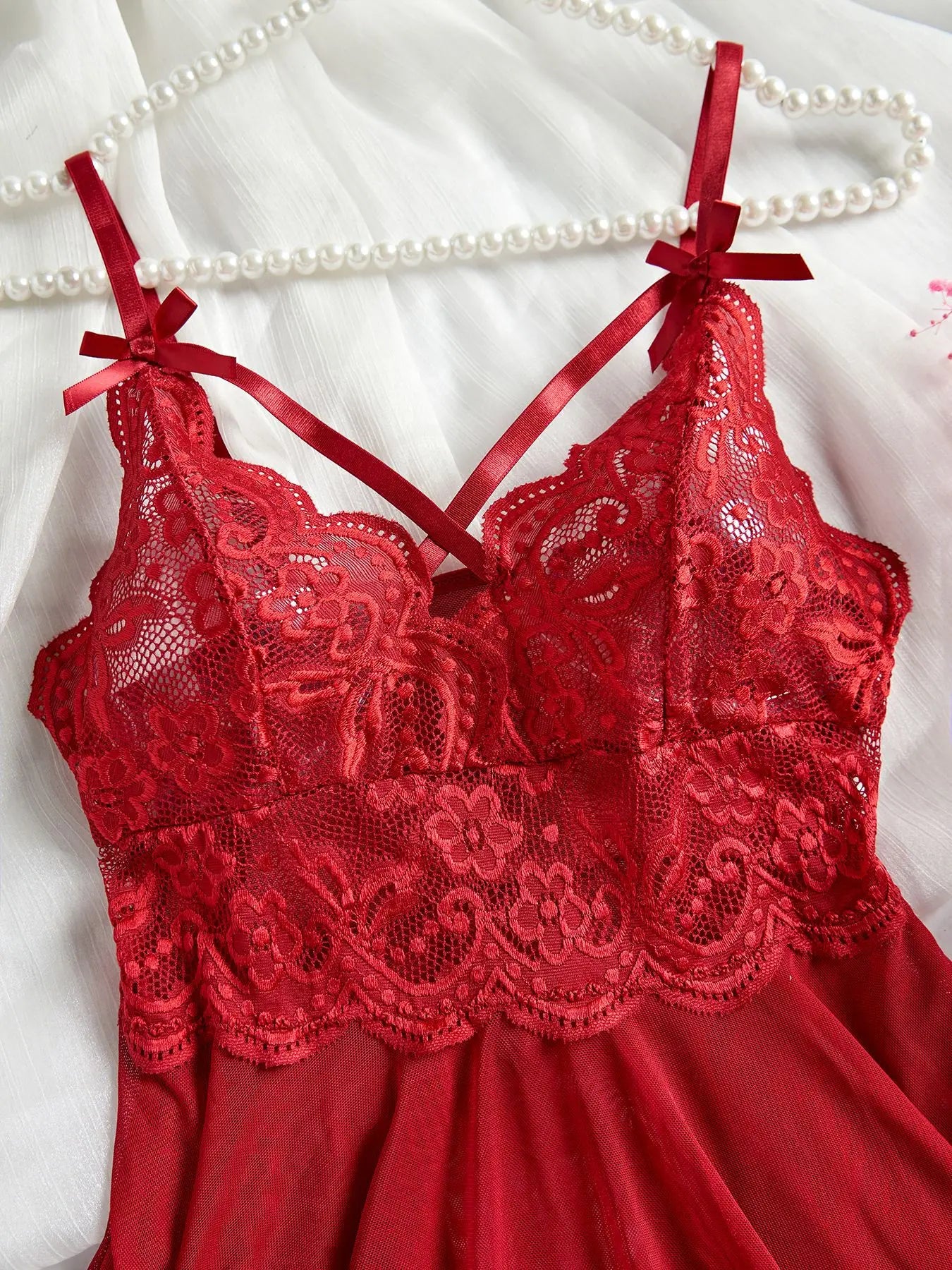 Transparent Red Sexy Lingerie Women's Underwear See Through Sleepwear Lace Nightdress And Panty Pijamas Sets Female Sexy Nighty