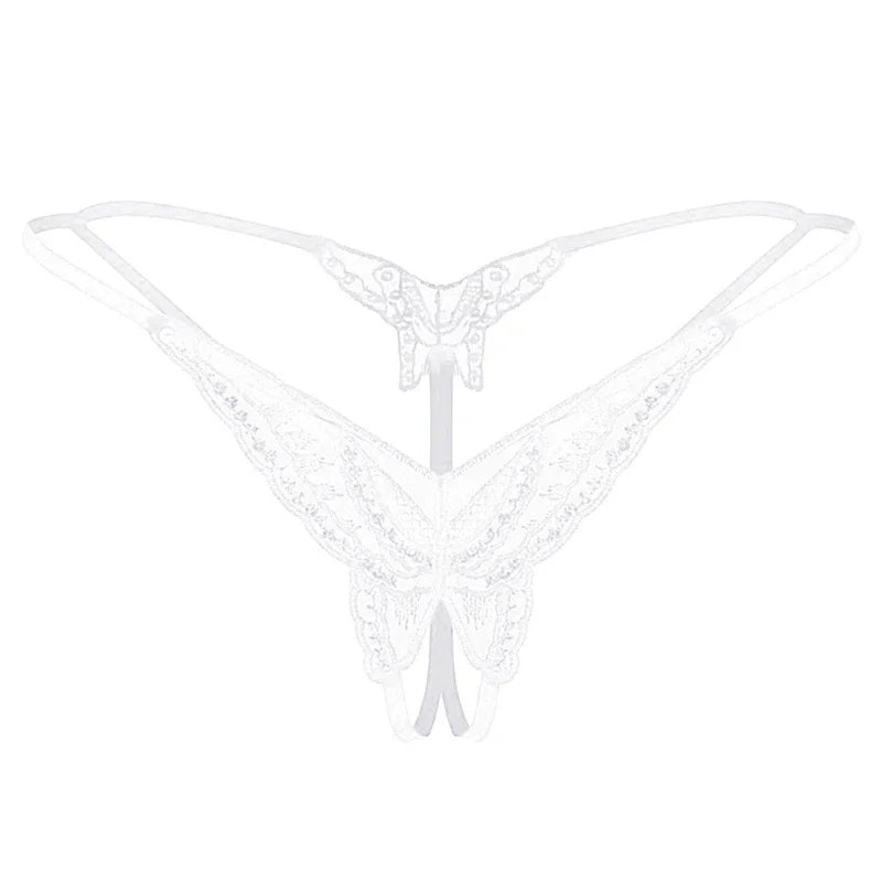 Sexy Lingerie Womens Panties Lace Sequins Embroidery Open Crotch Briefs Thong Transparent T Pants Underwear Ladies Pantys
