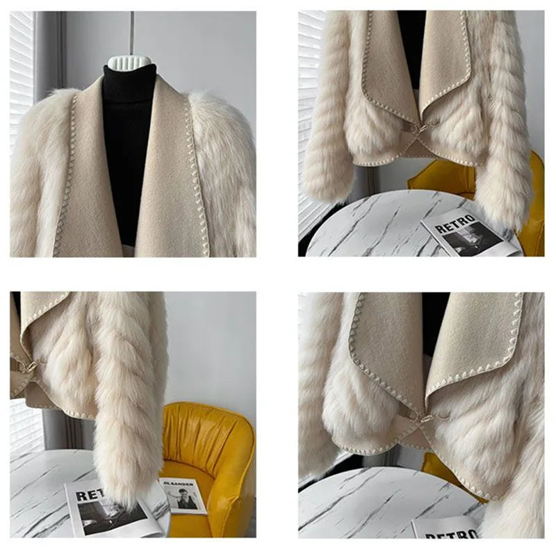 Autumn Winter 2024 New Style Resemble Furs Fur Coat Female Short Paragraph Double-Sided Tweed Mao Mao Collar Fashion Cardigan