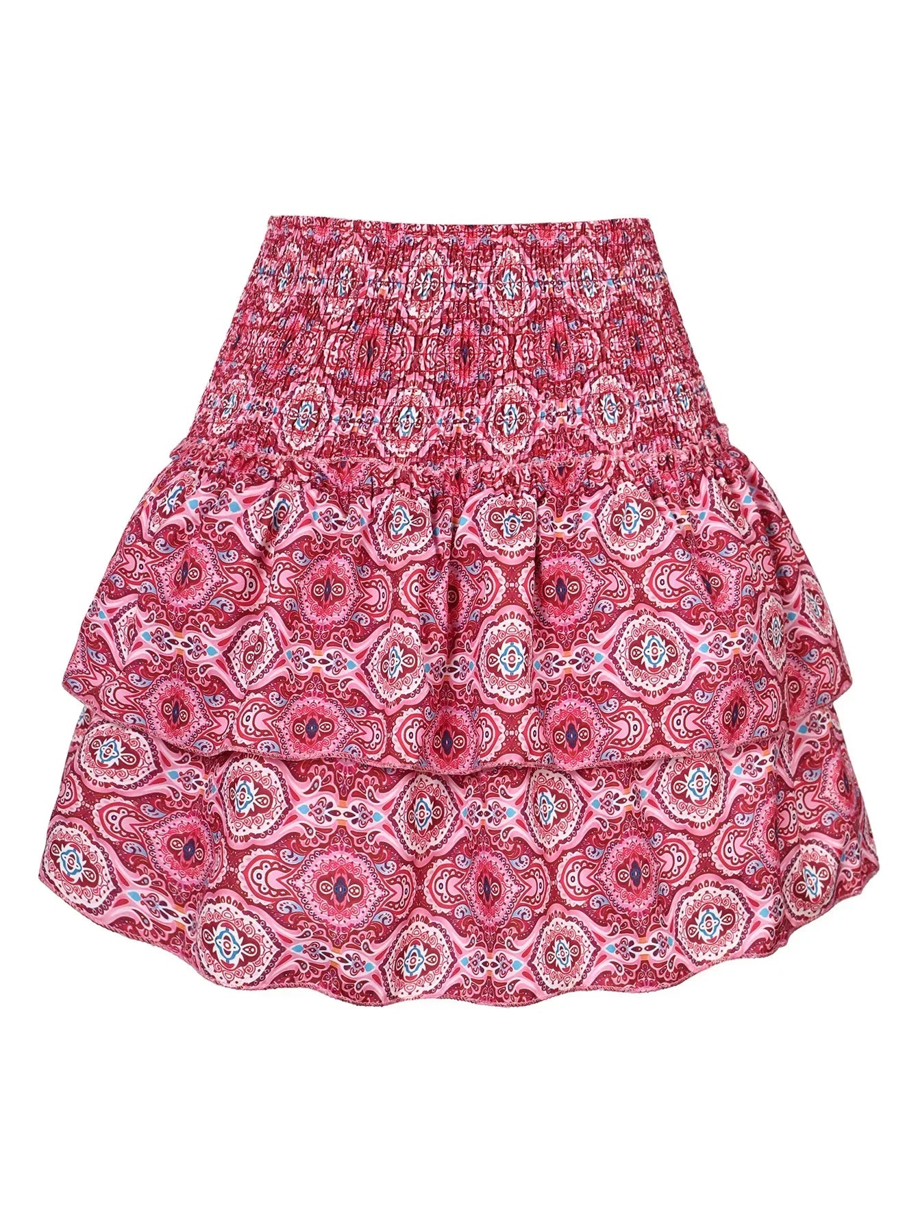 Summer Floral Pleated Skirt Womens Vintage Ruffle Print Pink Skirt Fashion Y2k Short Skirts Leisure Vacation Bohemian Miniskirt