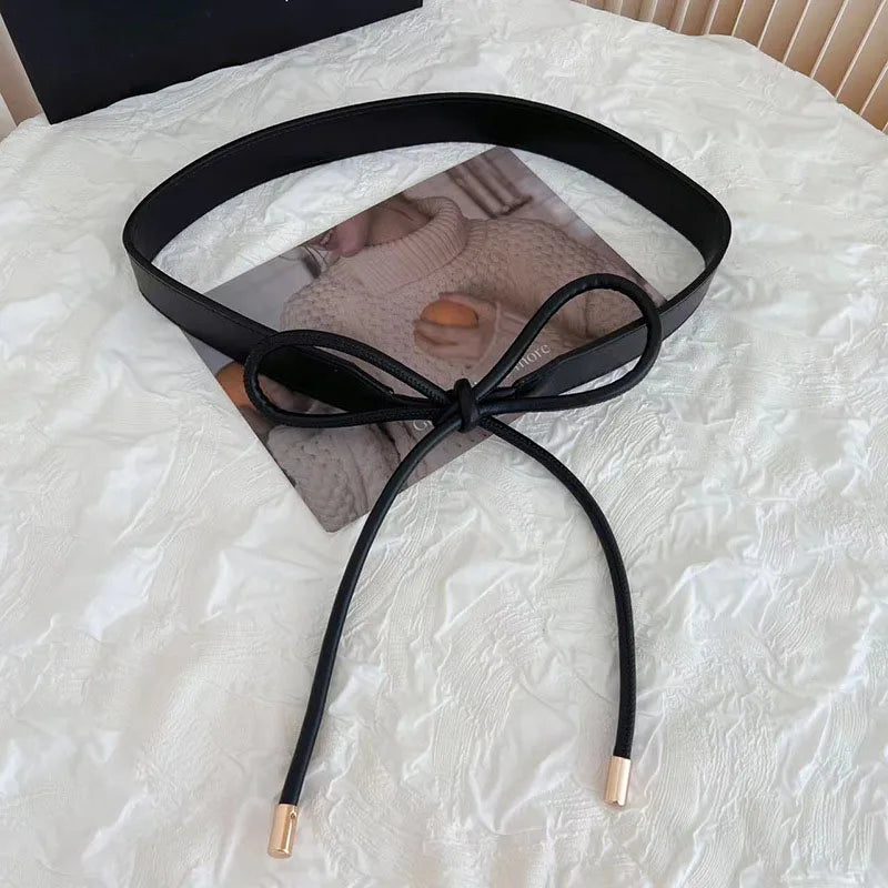 Knotted Belt for Women Korean Bow PU Leather Lace-up Waist Belts Female Sweater Dress Coat Adjustable Decoration Waistband