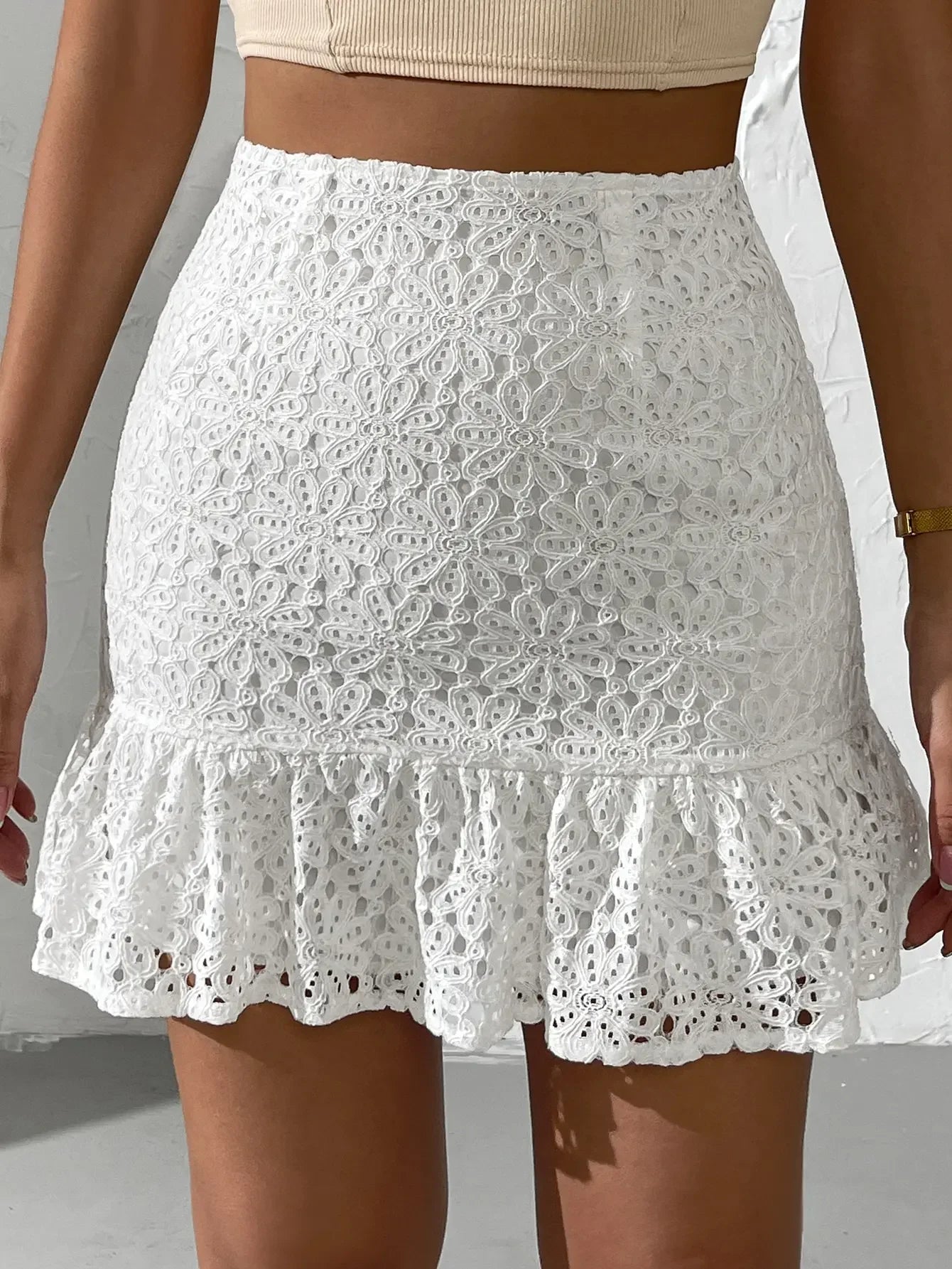 Elegant casual women's skirt High waist flanged zipper hem A-line intellectual women's skirt