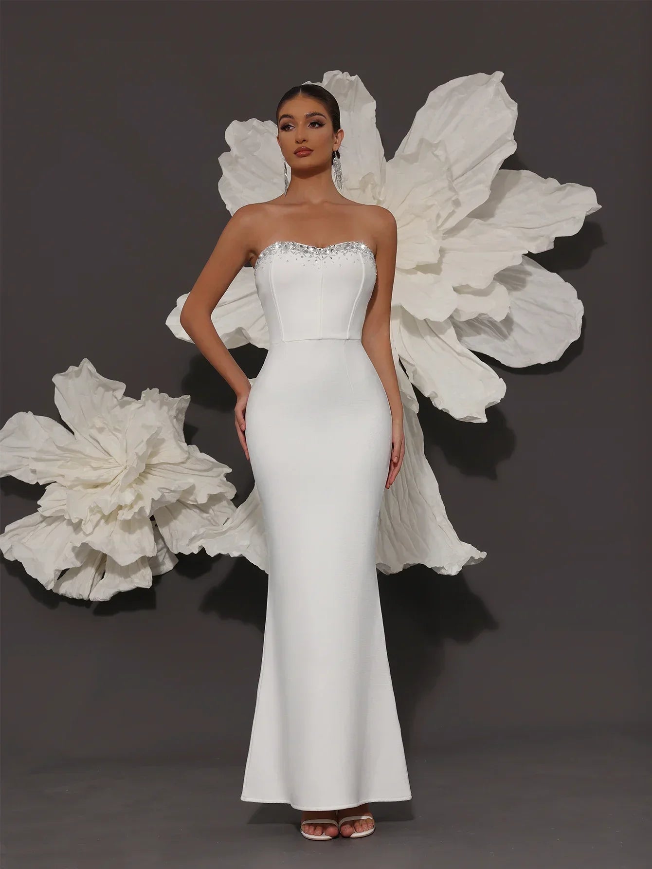 White Bandage Dress Luxury 2024 Bandage Dresses Woman High Quality Elegant Fashionable Dress Cocktail Party Evening Dress