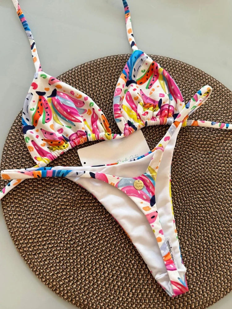 OIINAA Bikini Set Women Swimsuit Two-Piece Chic Cheetah Print Female Sexy Swimwear Lace Up Bathing Summer 2025 Fashion Beachwear