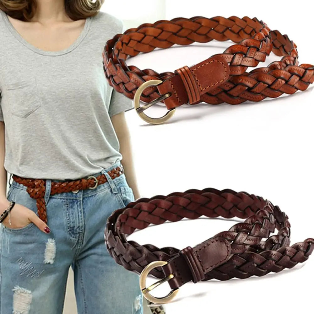 Vintage Female Casual Cowhide Braided Belt Pin Buckle Waistband Weave Waist Band Ladies Dress Leather Belt for Women Strap