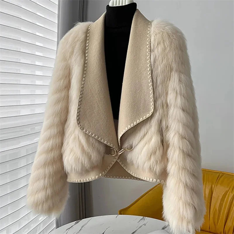 Autumn Winter 2024 New Style Resemble Furs Fur Coat Female Short Paragraph Double-Sided Tweed Mao Mao Collar Fashion Cardigan