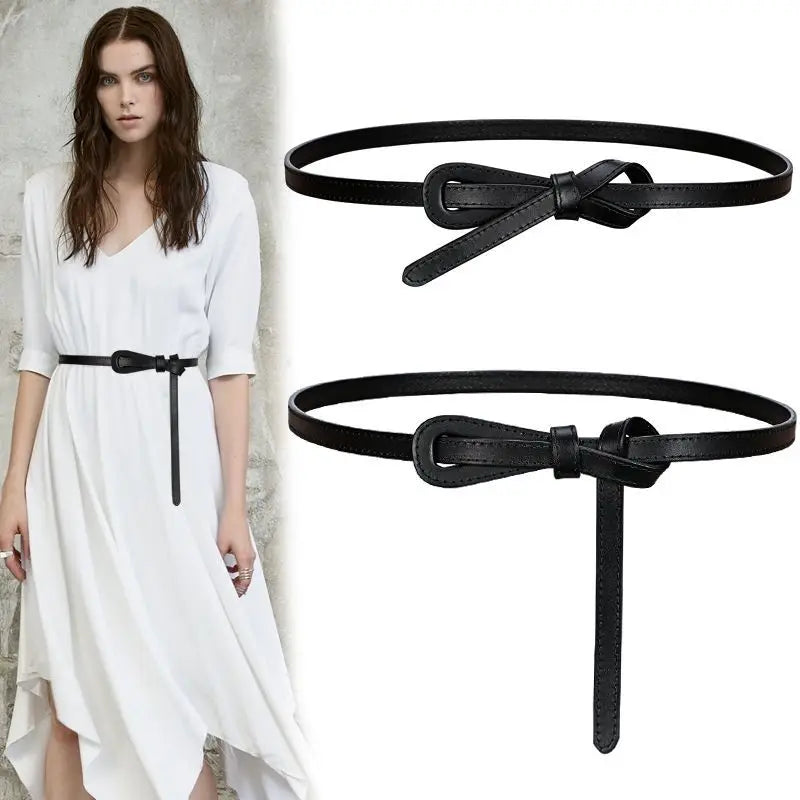 Women's Cowhide Leather Thin Waistband Non-perforated Design Decorative Belt Dress Versatile Two-layer Leather Women's Belt